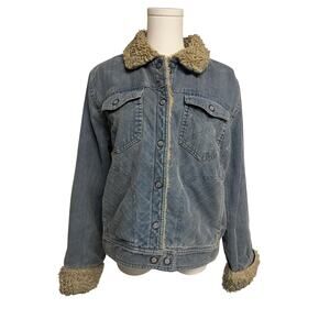 Vintage American Eagle Corduroy Jacket Sherpa Lined Y2K Blue Snap Buttons Sz XL